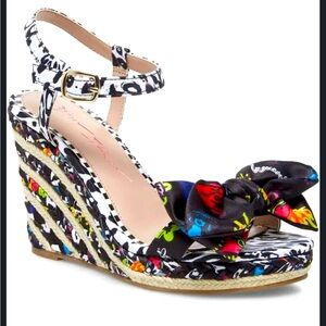 Betsy, Johnson Carie black and floral wedge sandals